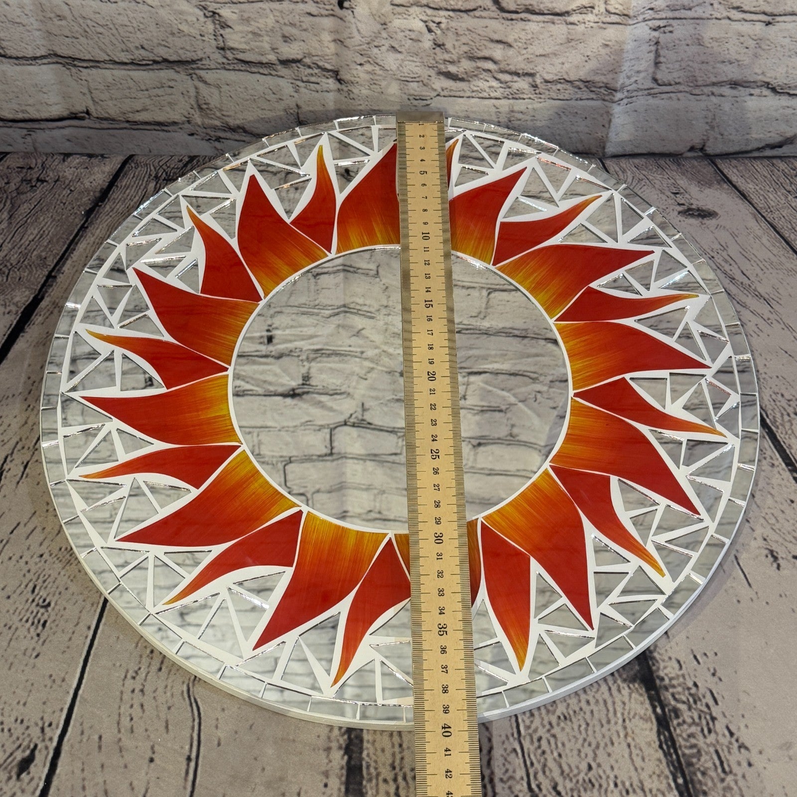 Red Sun Flame Mosaic Tile Wall Mirror 40cm x 40cm 16 Inches Handmade4