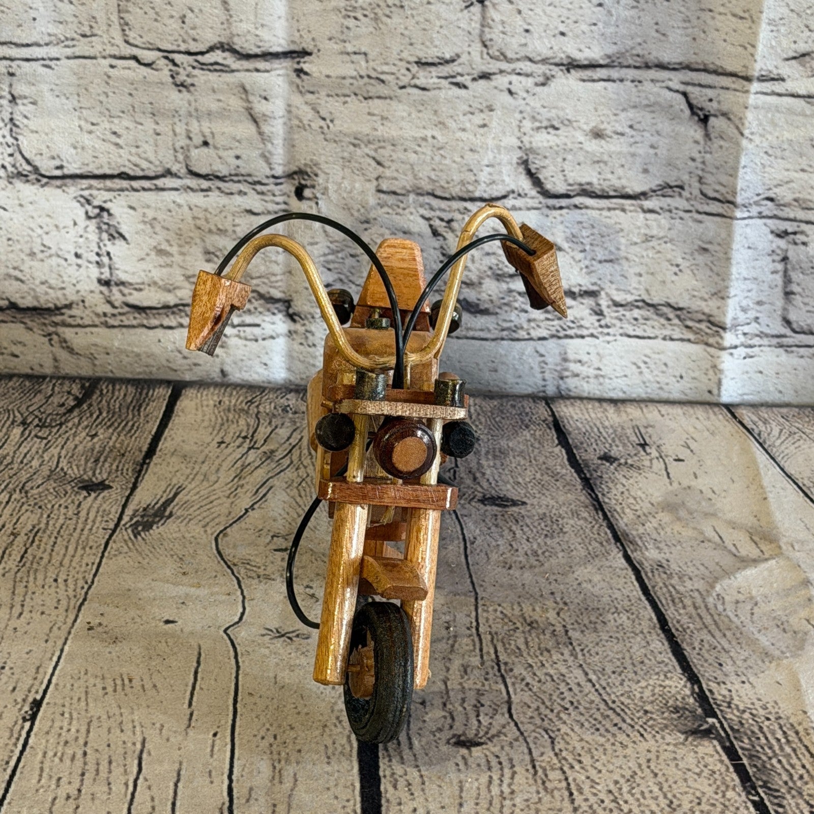 20cm Small Light Wood Motorbike Motorcycle Model Wooden Ornament Decorative Bike1