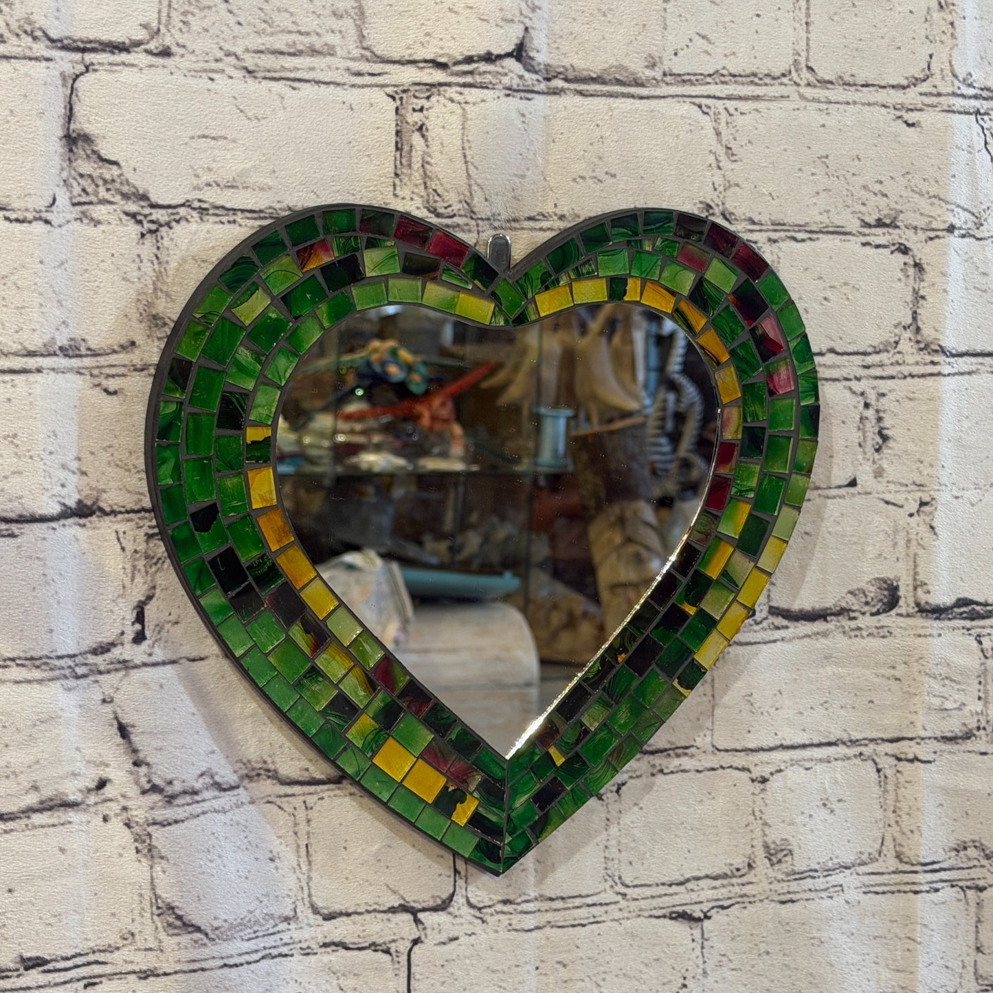 Green Heart Shape Mosaic Tile Wall Mirror 28cm x 25cm 10 Inches Handmade New0