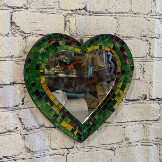 Green Heart Shape Mosaic Tile Wall Mirror 28cm x 25cm 10 Inches Handmade New0