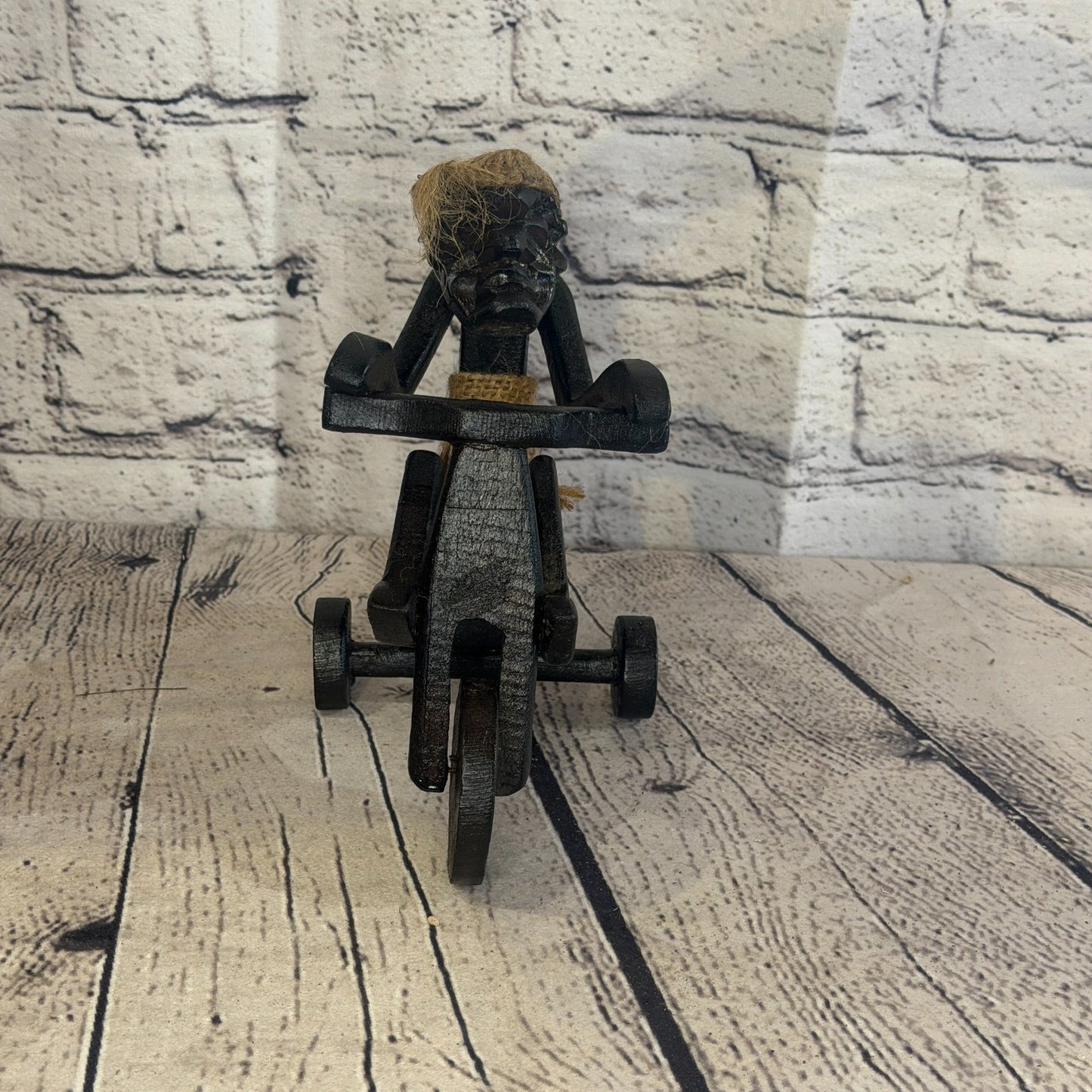 15cm Tricycle Rider African Tribal Warrior Man Figure Statue Wood Hand Carved1