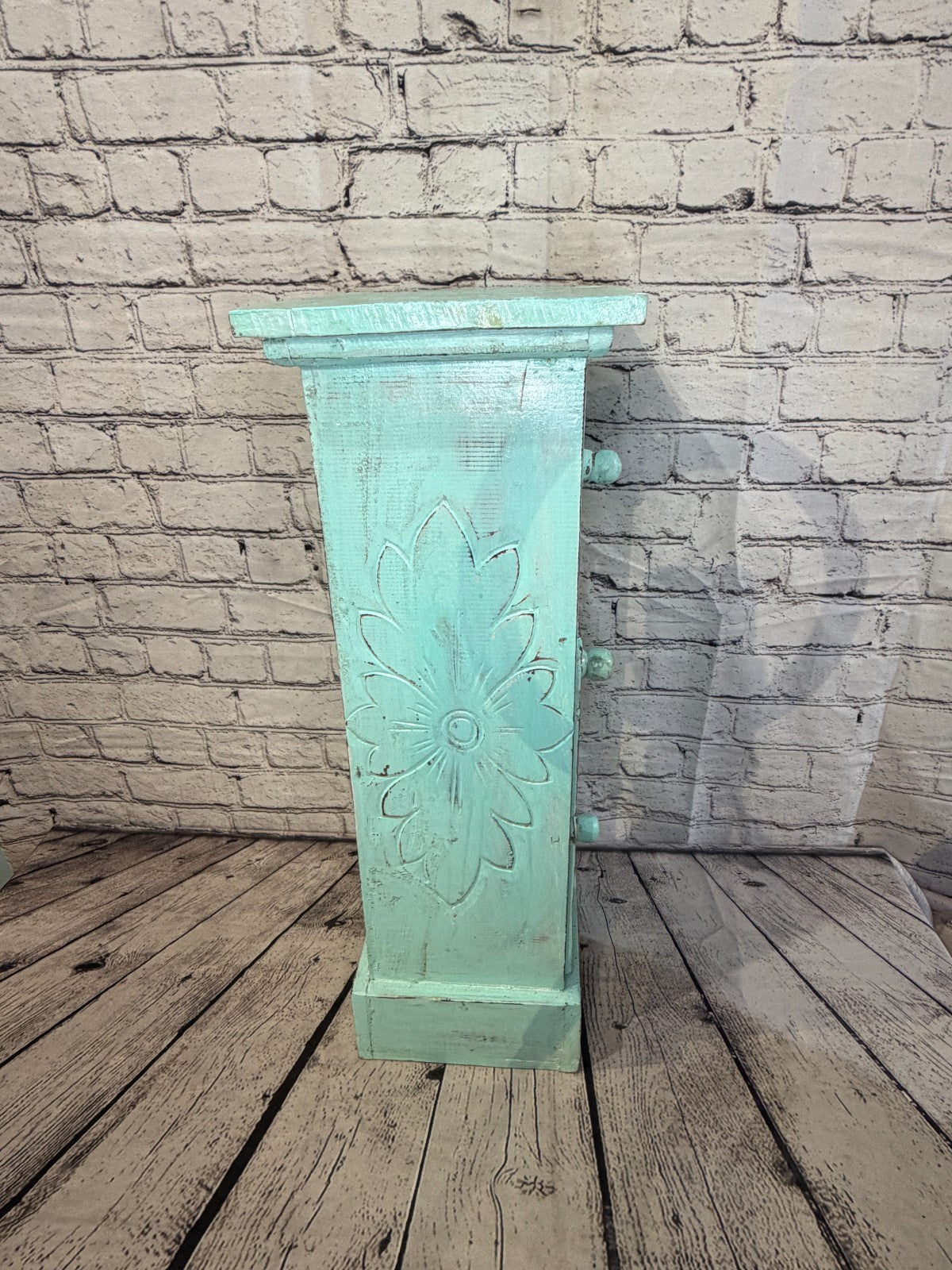 60cm x 25cm Blue 3 Draw Pillar Wooden Side Cabinet Living Storage Furniture3