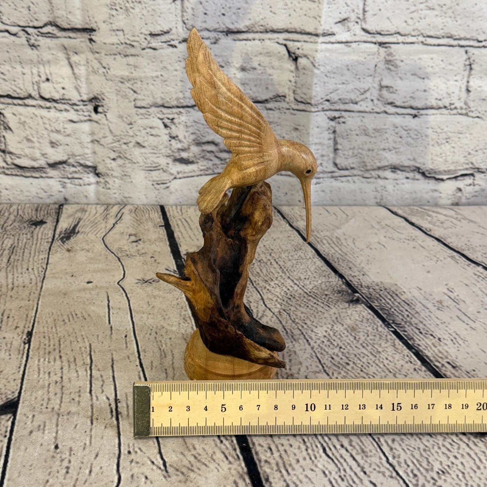 20cm Single Humming Bird Mushroom Parasite Ornament Natural Carving Wooden6