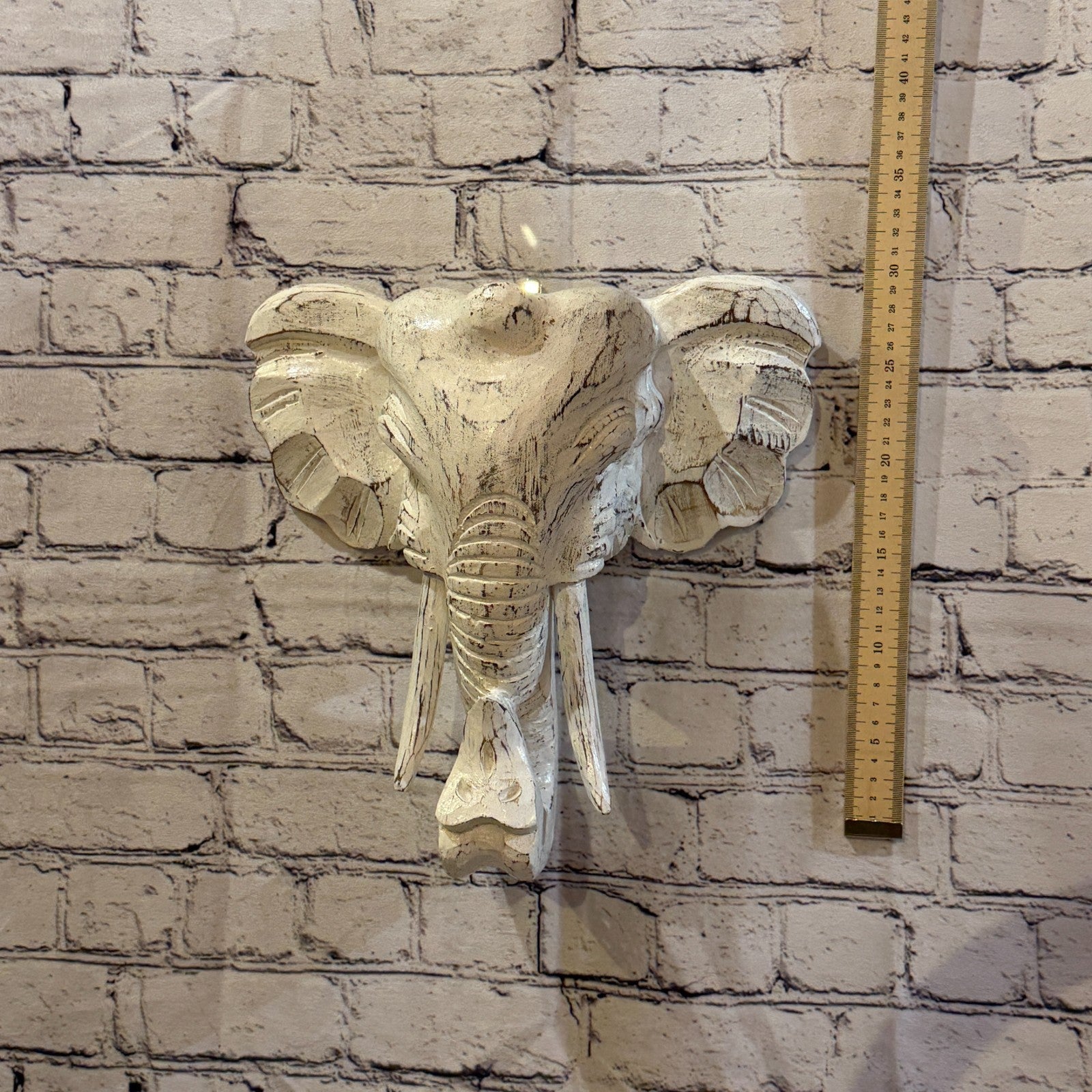 30cm x 30cm Plain White Painted Wood Elephant Head Wall Mounted Art Shabby4