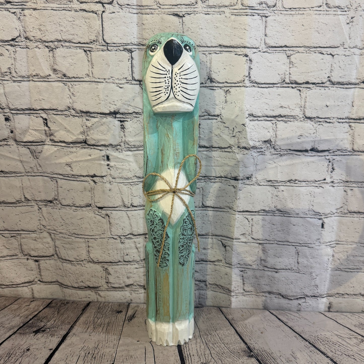 50cm Green Teal Wooden Shabby Dog Statue Ornament Fair Trade Handcarved1
