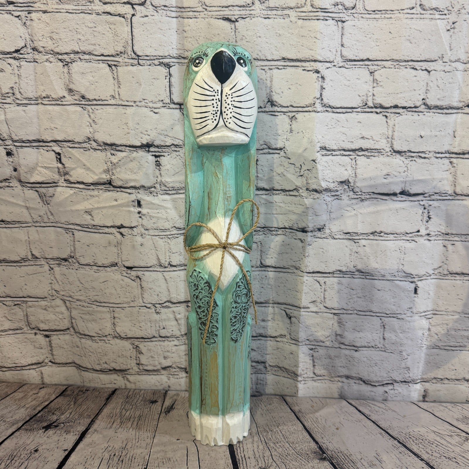 50cm Green Teal Wooden Shabby Dog Statue Ornament Fair Trade Handcarved1