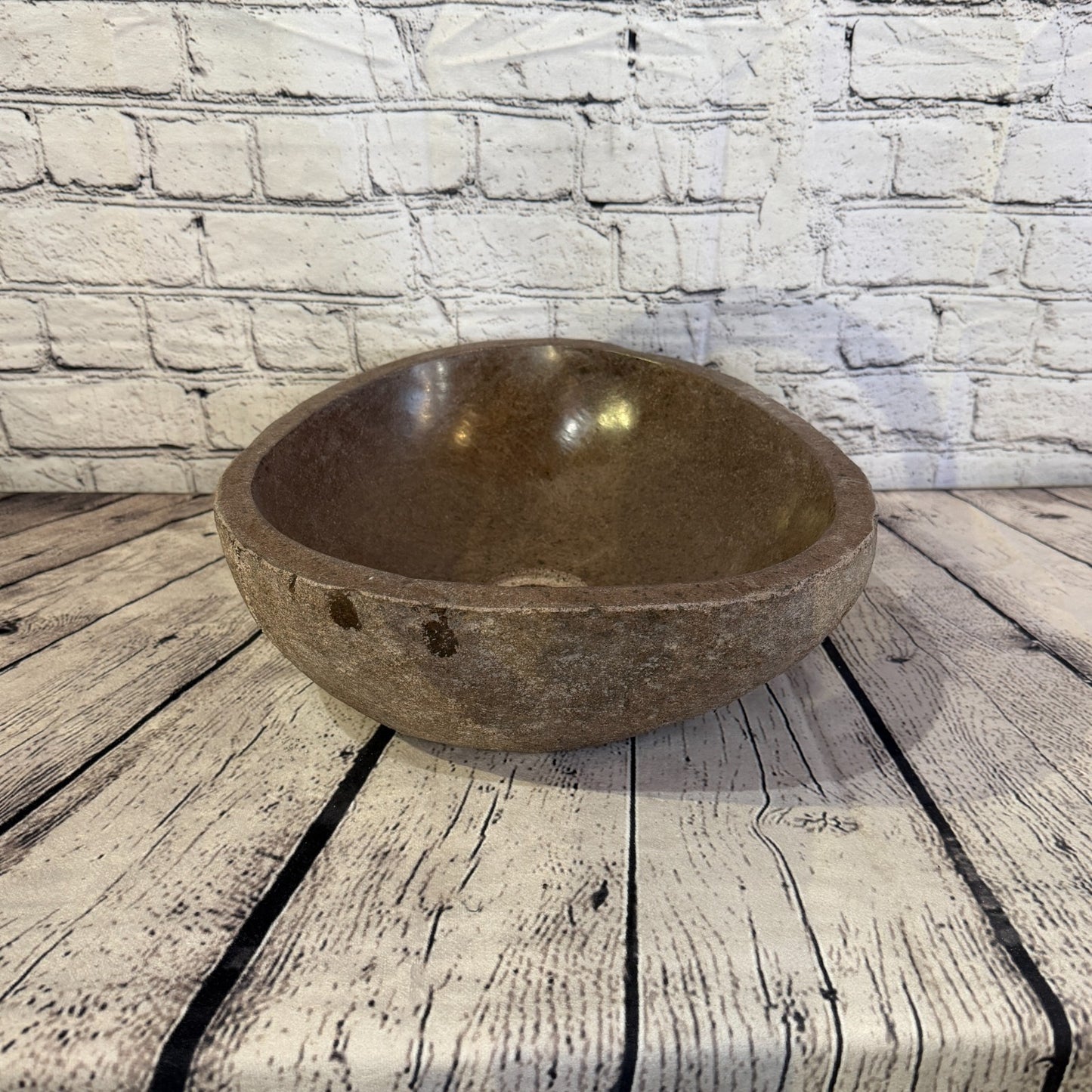 36cm x 32cm Wash Basin Bathroom Counter Top Washing River Stone Bowl Sink No 281