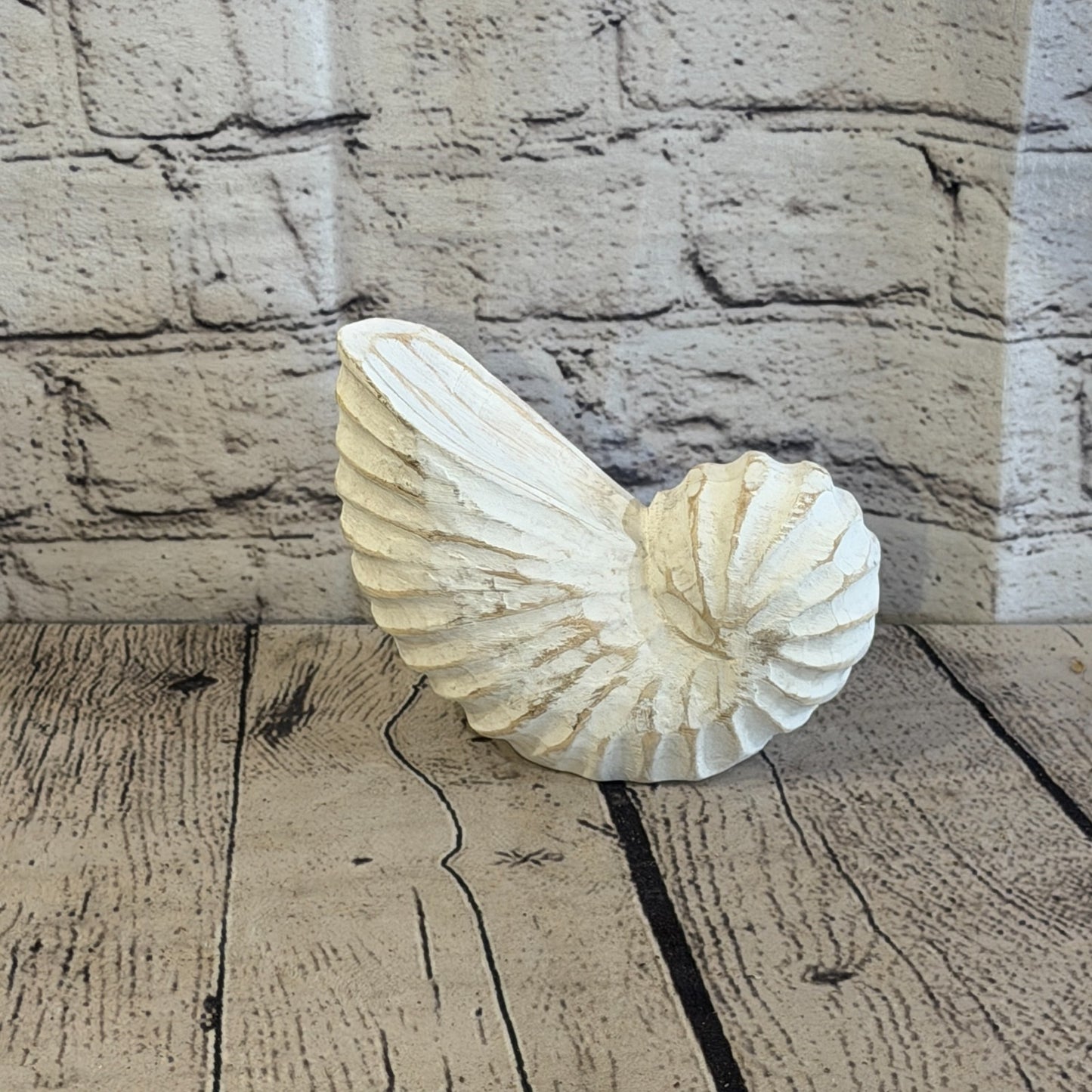 15cm White Shabby Pastel Nautilus Shell Ornament Decor Carved Light Wood Figure3