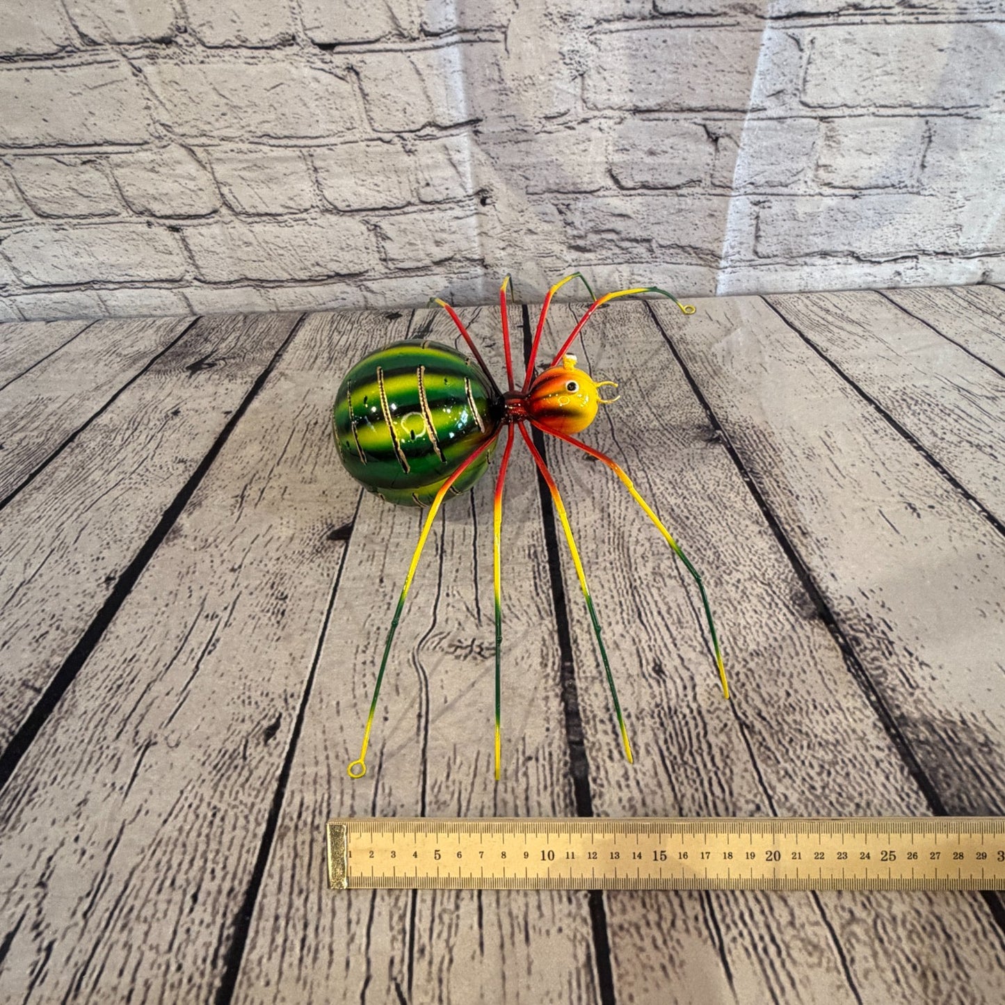 35cm x 20cm Small Colourful Green Spider Metal Tin Standing Ornament Statue7