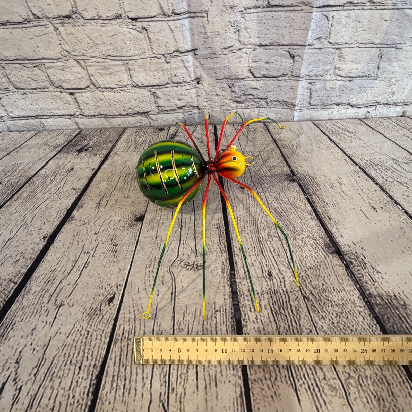 35cm x 20cm Small Colourful Green Spider Metal Tin Standing Ornament Statue7