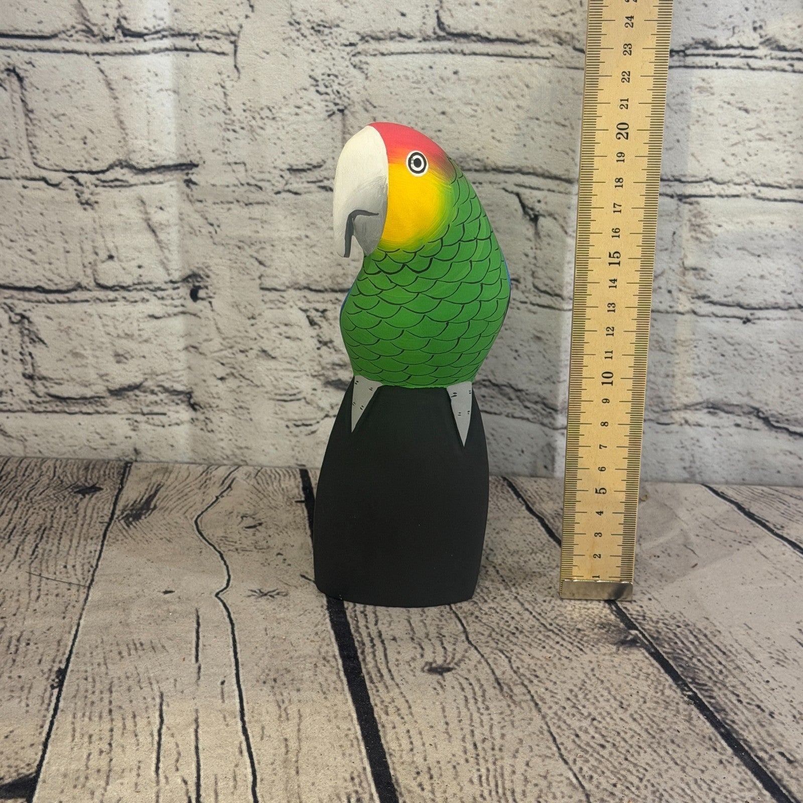 20cm Bright Green Parrot Bird Ornament Statue Fair Trade Hand Made Carved Wood5