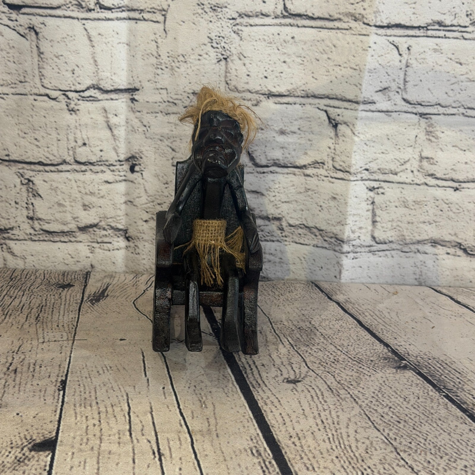 15cm Rocking Chair African Tribal Warrior Man Figure Statue Wood Hand Carved1