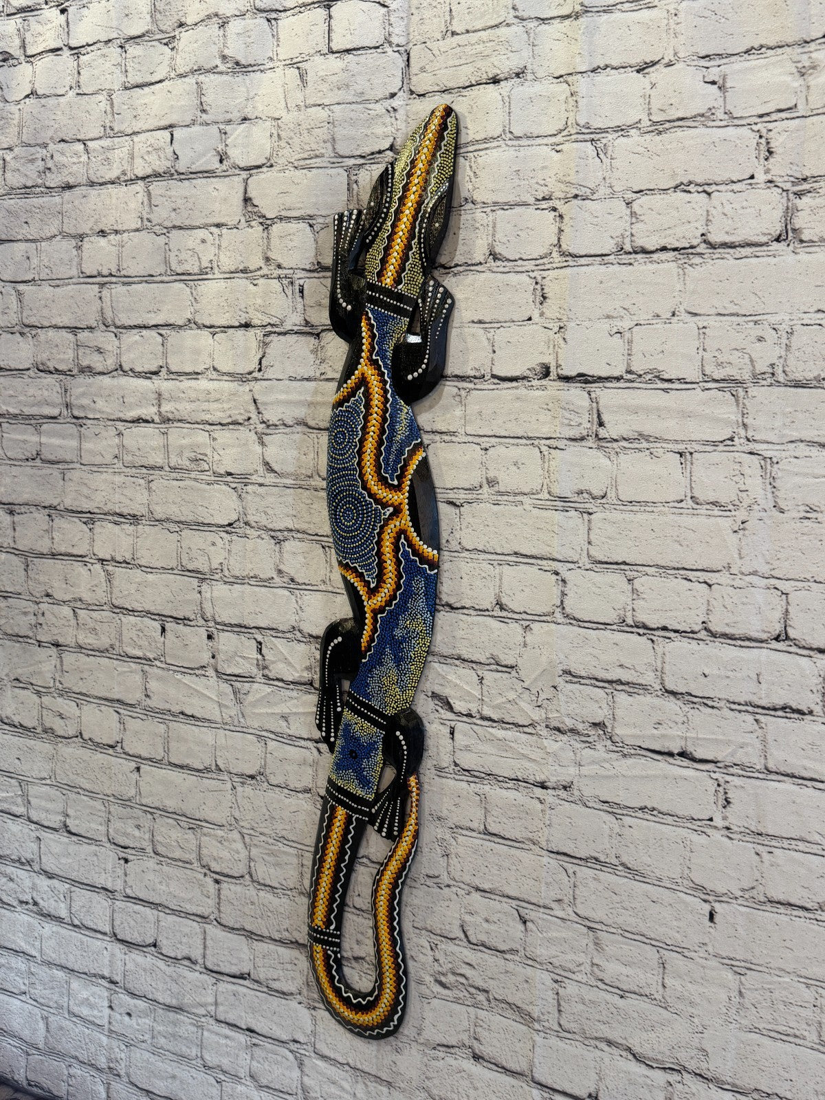 100cm Gecko Carved Wooden Dot Painted Ethnic Tribal Tiki Wall Art No 5 New1