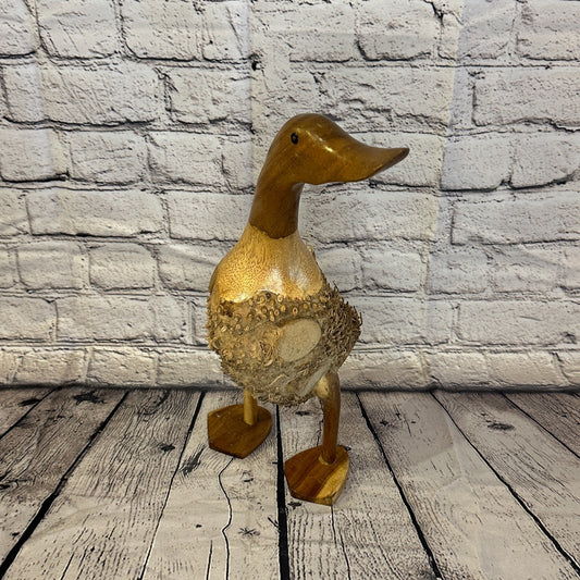Looking Left 40cm Tall Wooden Hairy Duckling Baby Duck Bamboo Root Fairtrade0