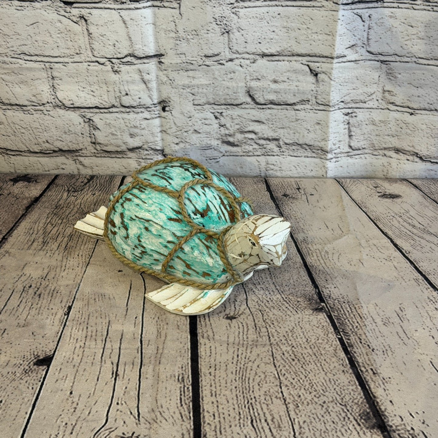 Green Body White Folk Art Painted Turtle Coconut Shell Ornaments Hanging Decor2