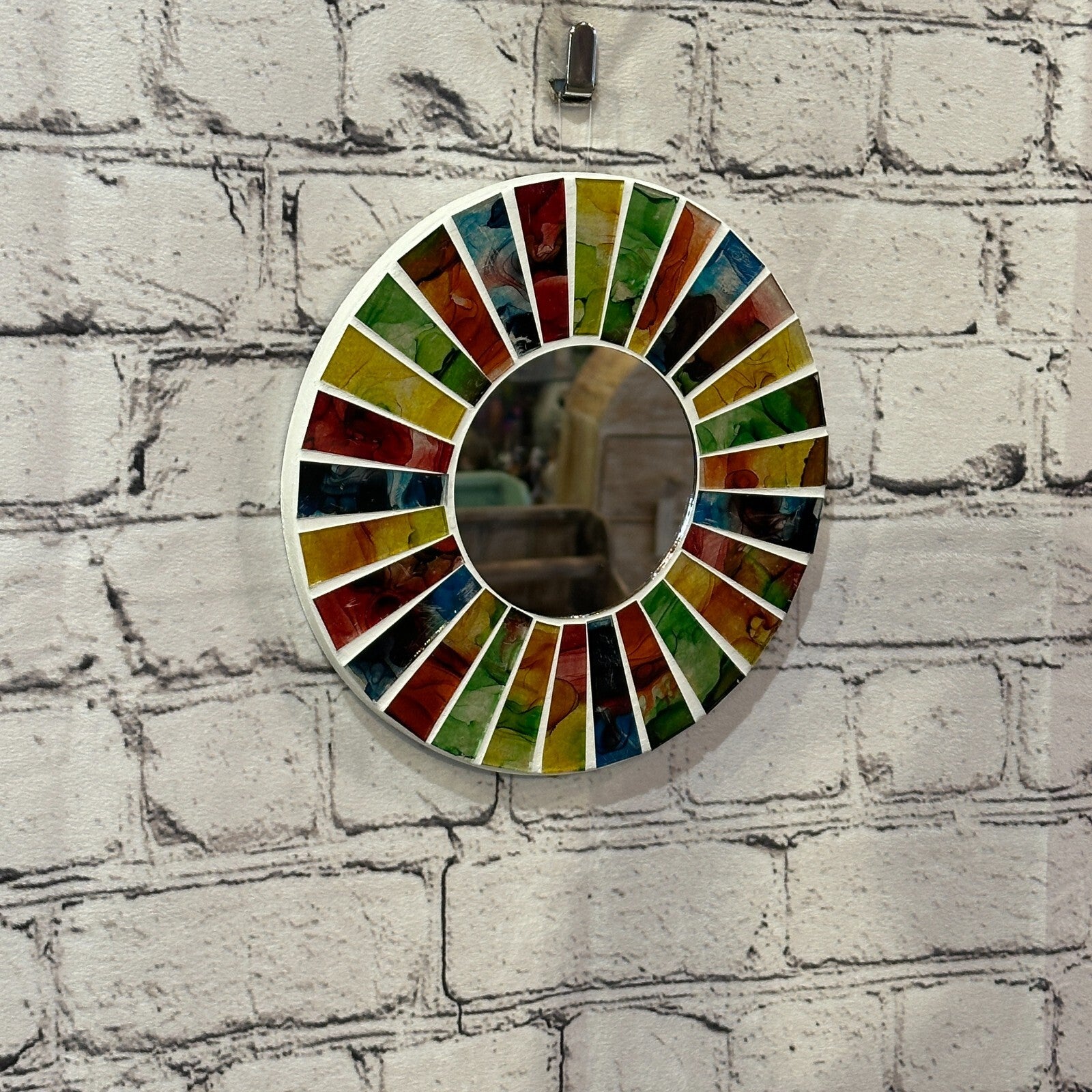 Rainbow White Line Mosaic Tile Wall Mirror 20cm x 20cm 8 Inches Handmade New0