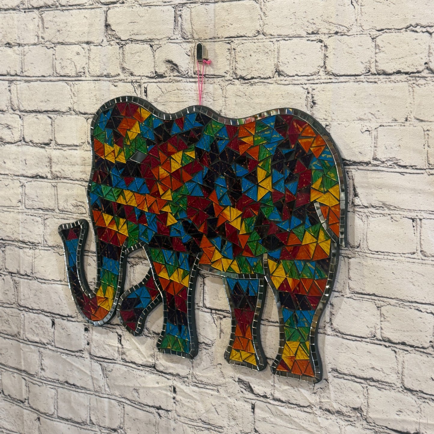 Rainbow Standing Elephant Mosaic Tile Wall Plain 50cm x 35cm Handmade New1