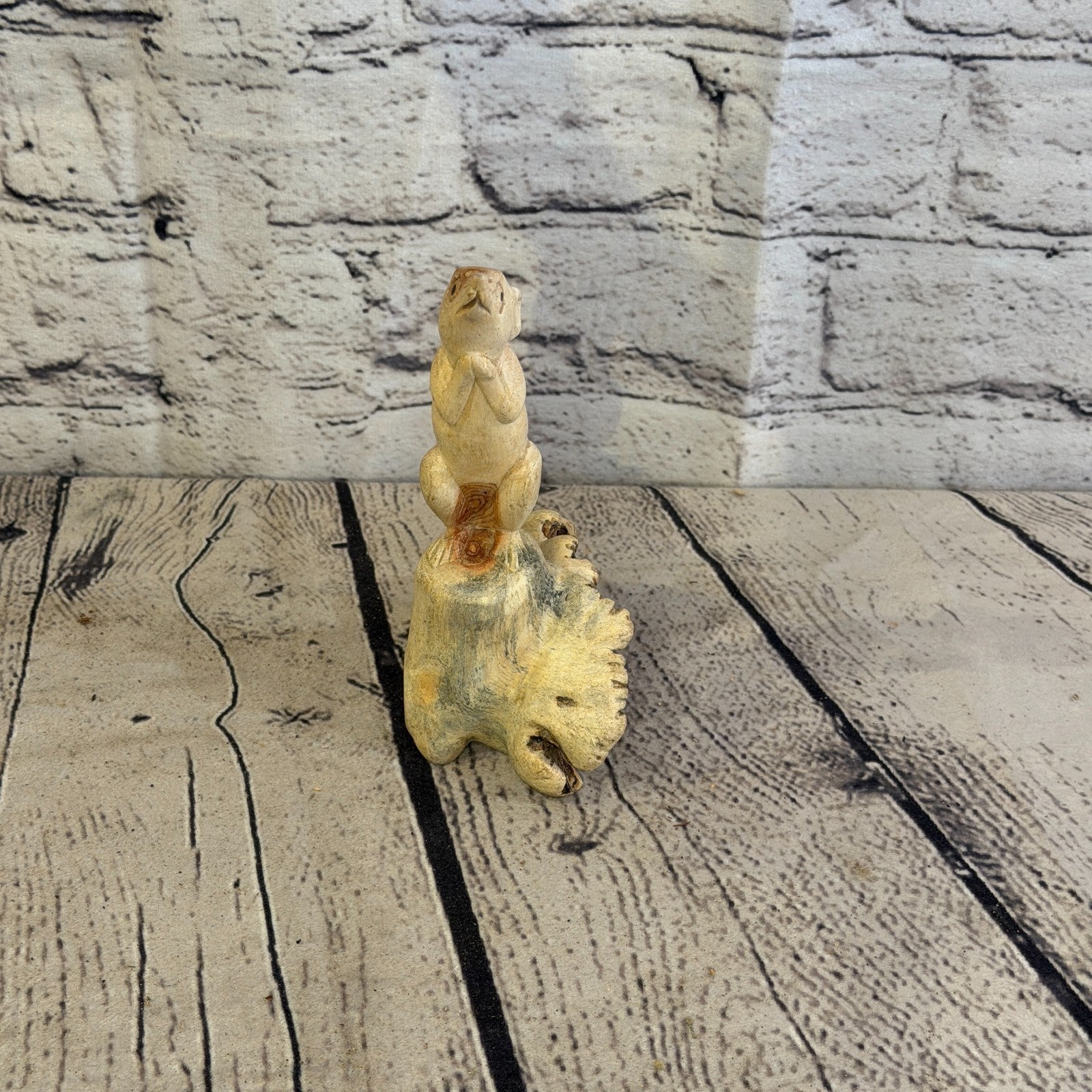 15cm Mouse Mushroom Stand Parasite Wood Ornament Natural Carving Wooden Standing1