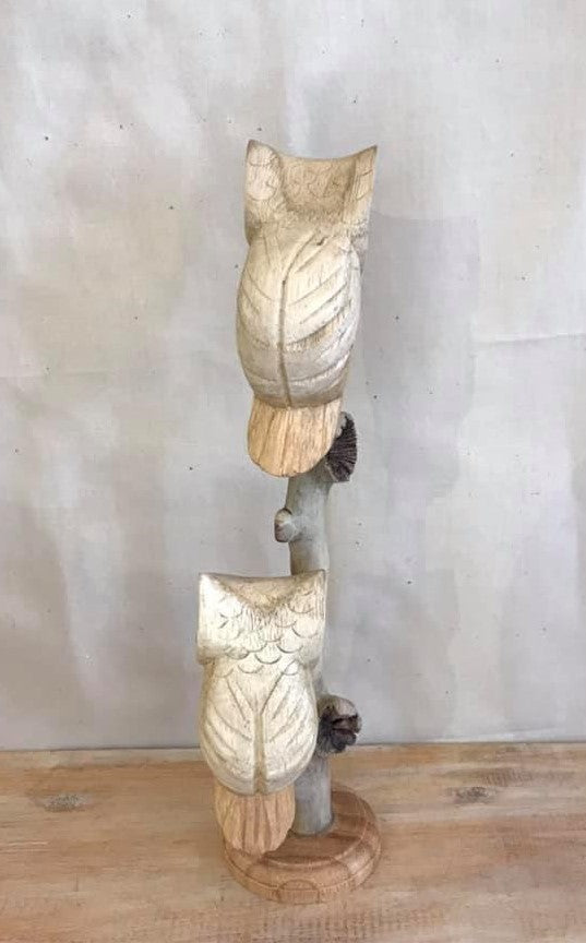 20cm Double Owl Mushroom Parasite Ornament Natural Carving Fairtrade Wooden2
