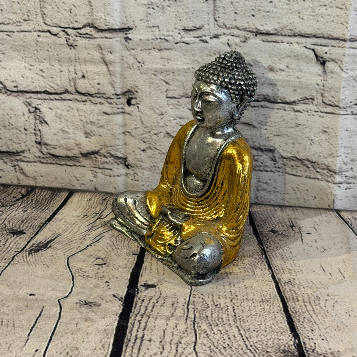 Gold & Silver 15cm x 12cm Small Thai Buddha Sitting Statue Resin Hindu1
