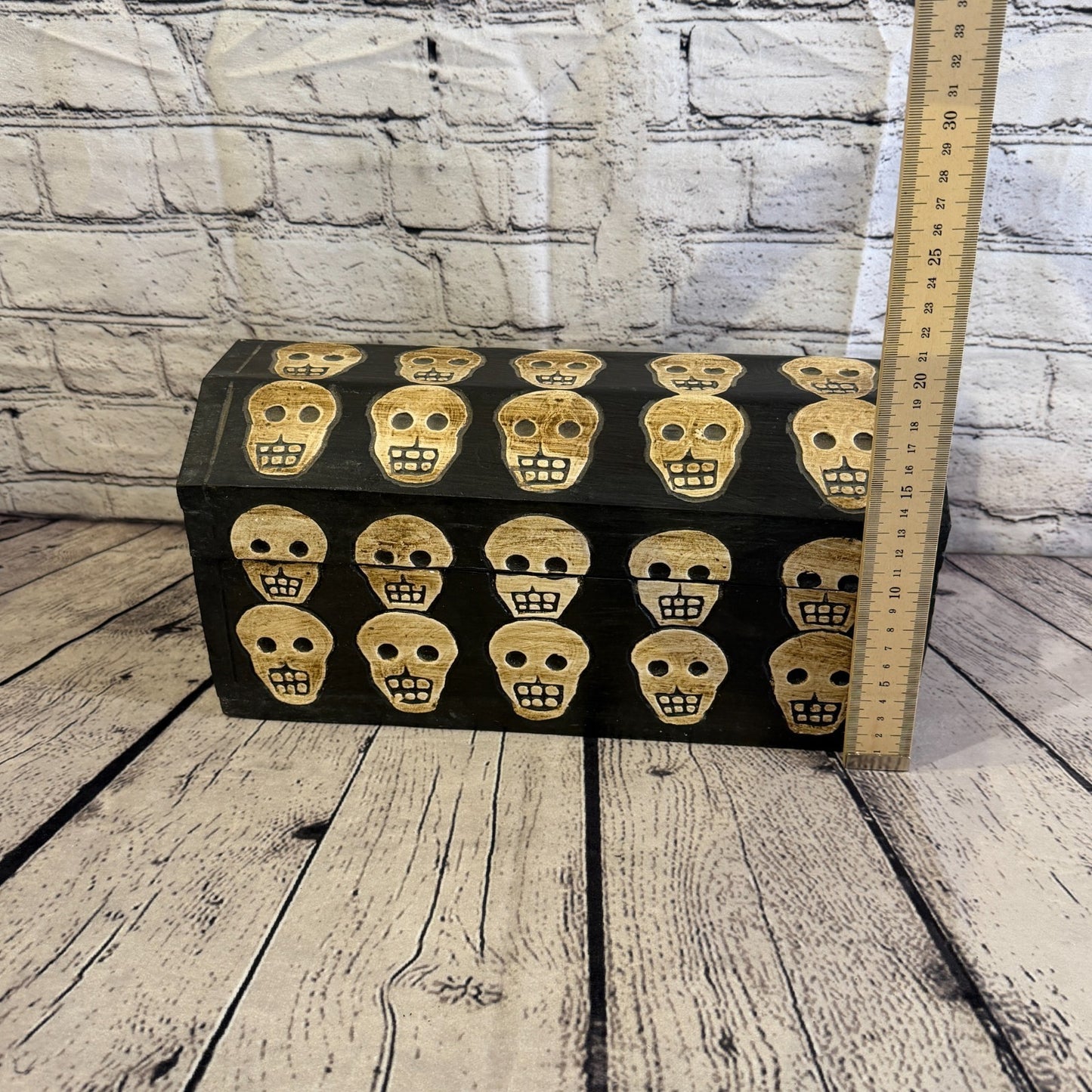32cm x 18cm x 16cm Wood Gothic Pentagram Skull Coffin Jewellery Trinket Box7