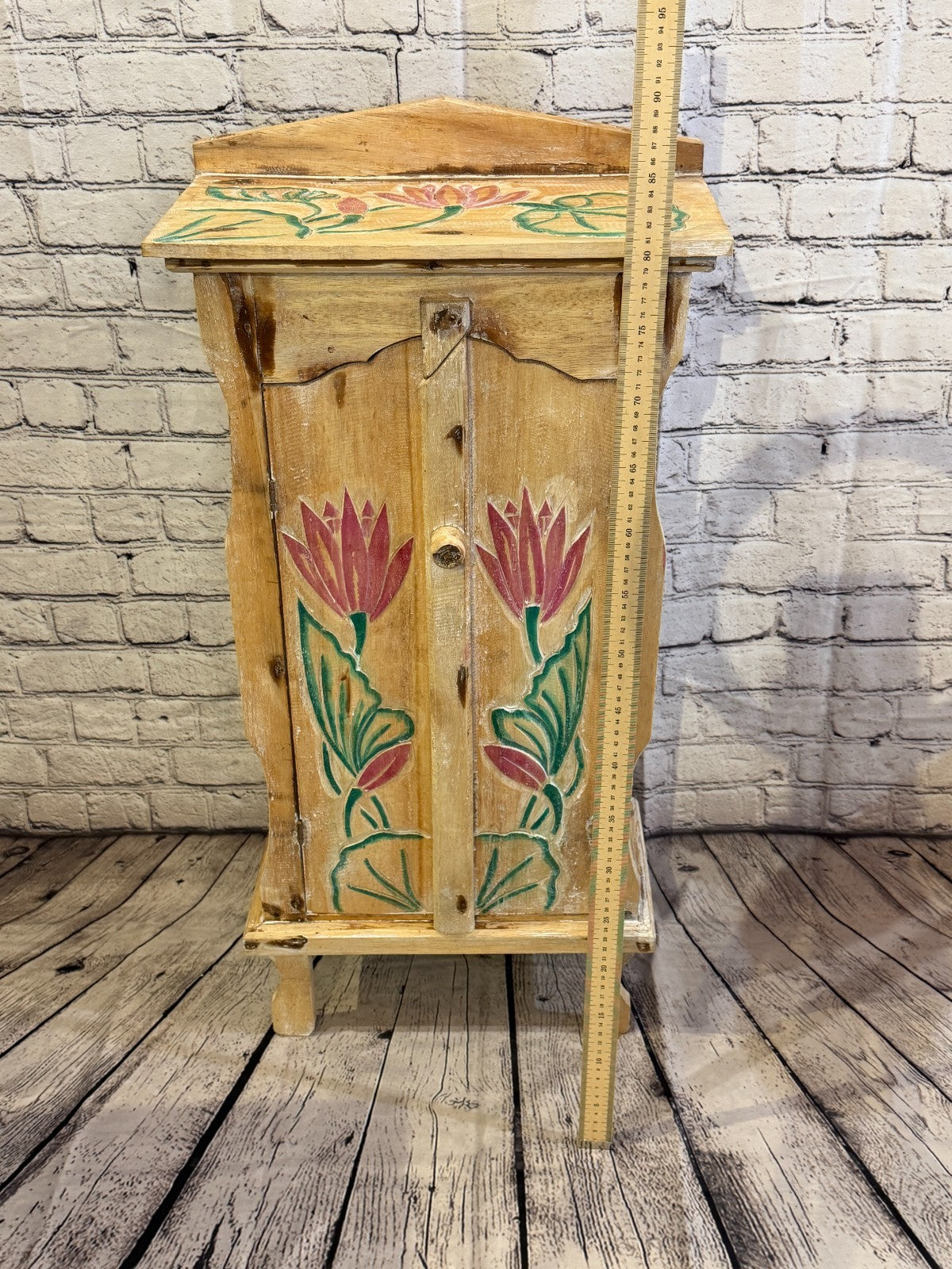 85cm x 40cm Flower 2 Door Pillar Wooden Side Cabinet Living Storage Furniture6