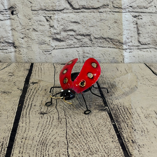 8cm x 8cm Colourful Red Ladybird Bug Metal Tin Standing Ornament Statue0