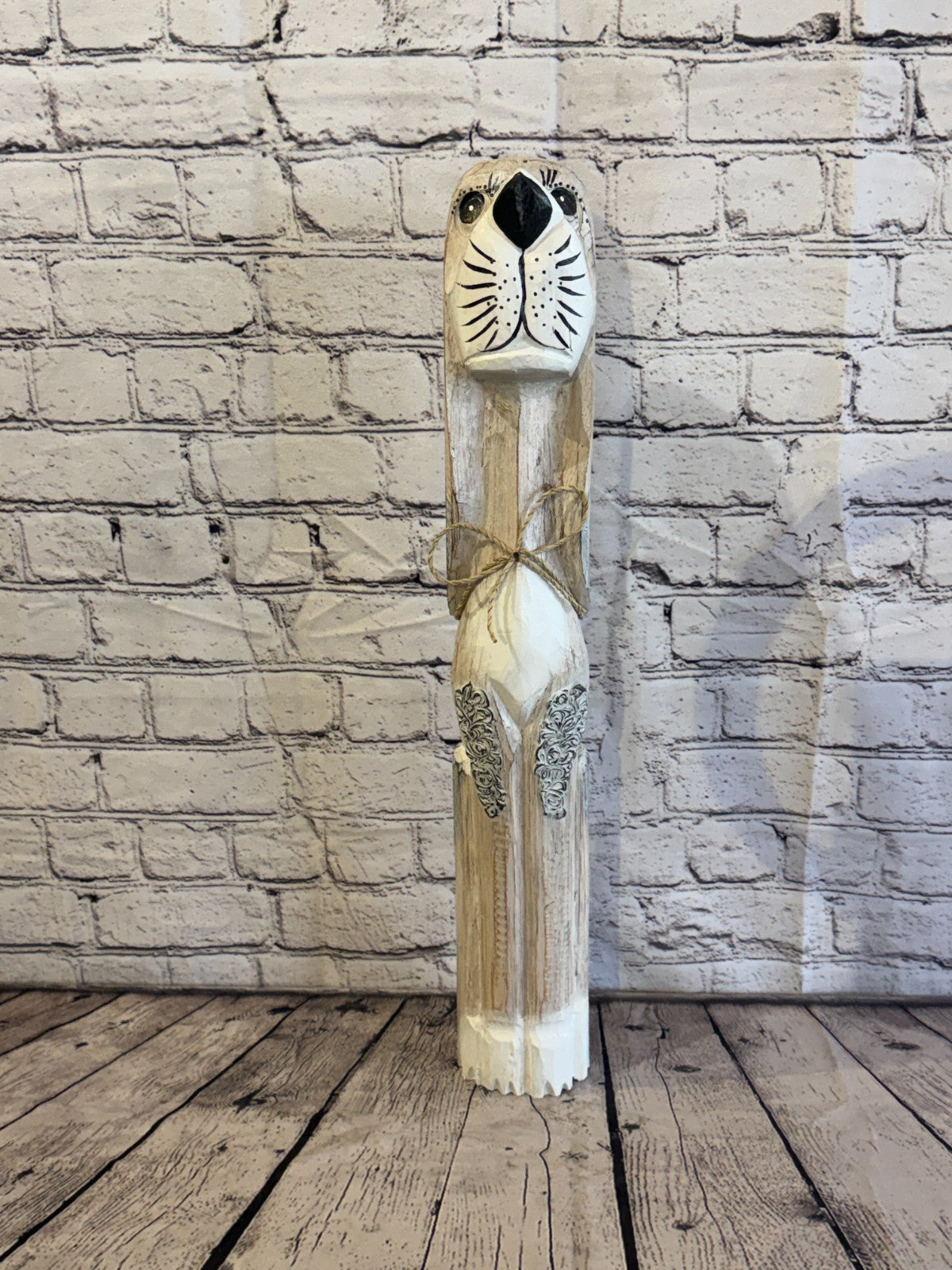 60cm White Wooden Shabby Dog Statue Ornament Fair Trade Handcarved1