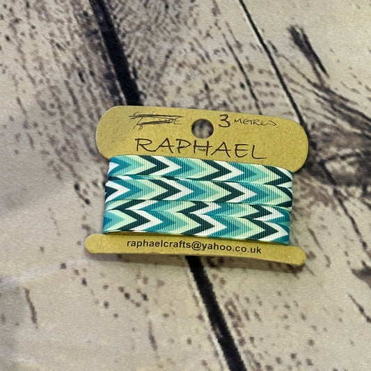 Zigzag Turquoise Grossgrain 1cm Wide Ribbon 3 Meters
