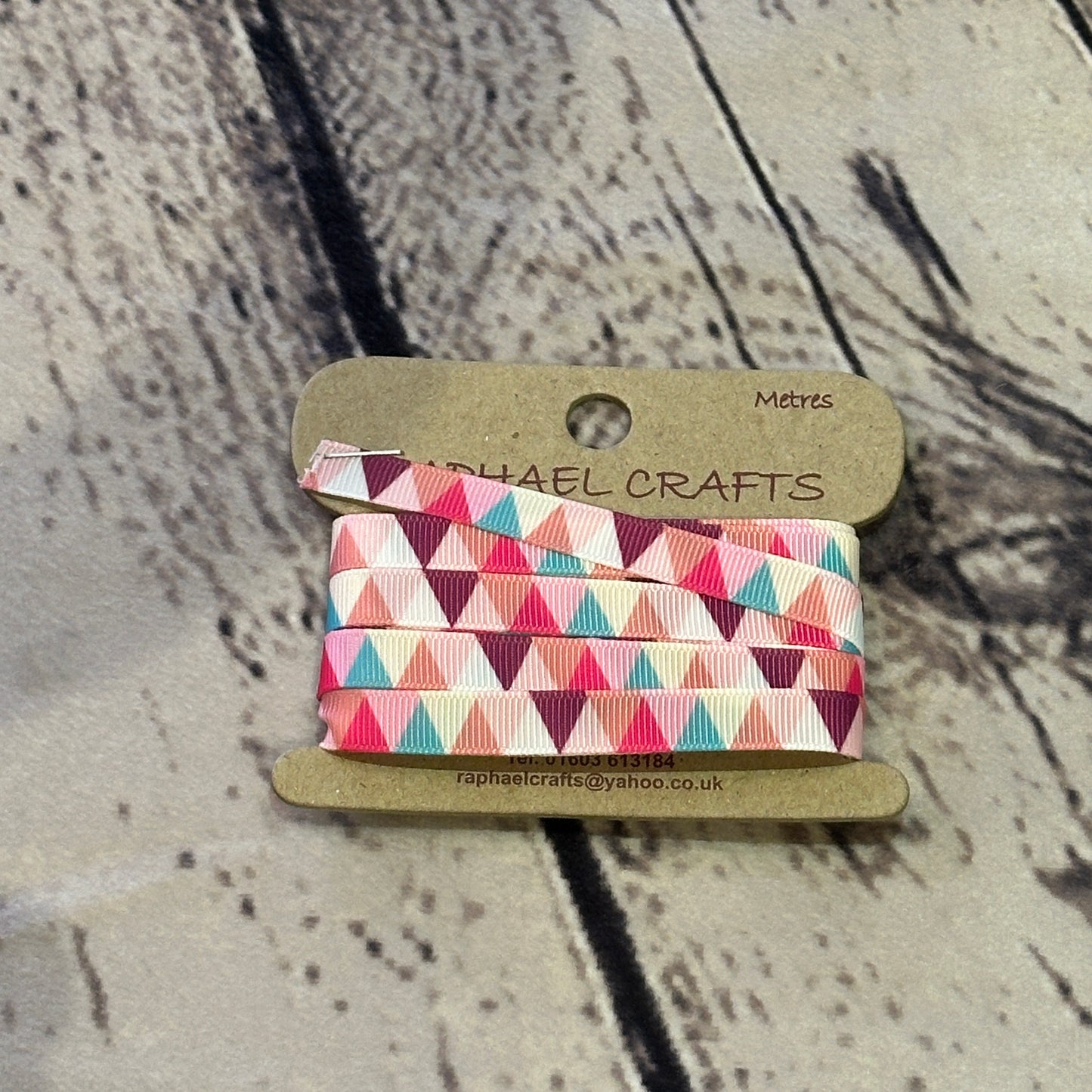 Pink & Turquoise Triangle Grossgrain 1cm Wide Ribbon 3 Meters