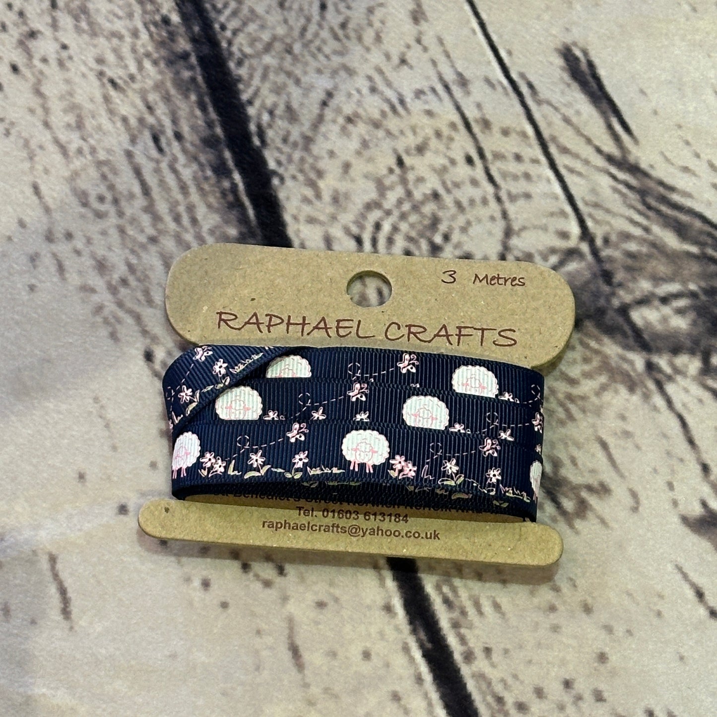 Dark Blue Sheep Grossgrain Pattern 1/2 Inch Wide Ribbon 3 Meters