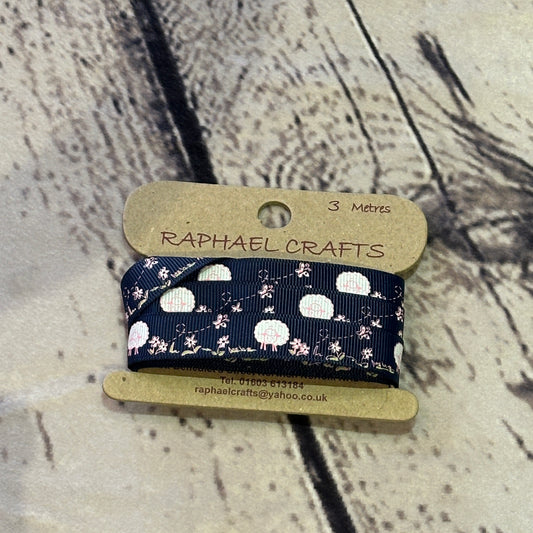 Dark Blue Sheep Grossgrain Pattern 1/2 Inch Wide Ribbon 3 Meters