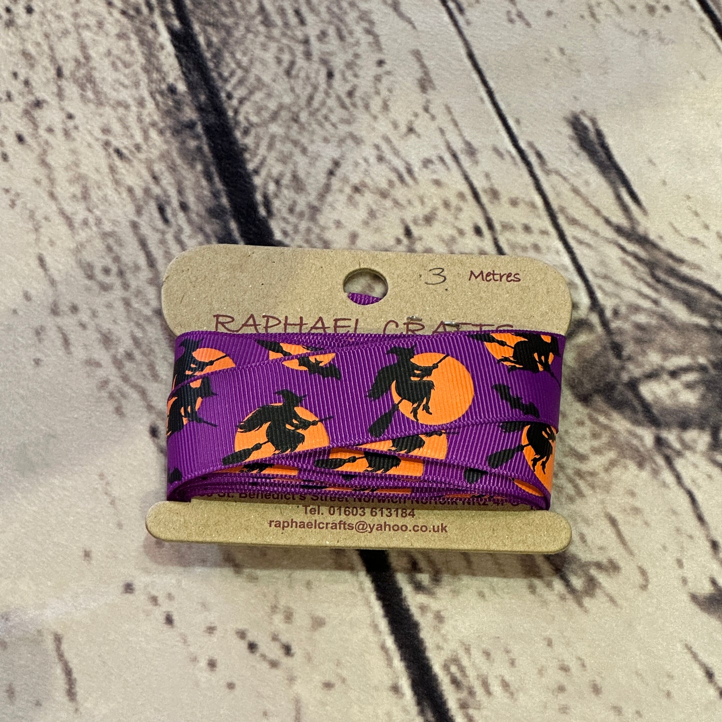Halloween Flying Witch Purple Grossgrain Pattern 1 Inch Wide Ribbon 3 Meters