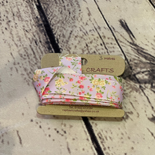 Flower Purple Grossgrain Pattern 1 Inch Wide Ribbon 3 Meters