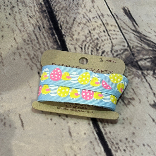 Easter Egg Pale Blue Grossgrain Pattern 1 Inch Wide Ribbon 3 Meters