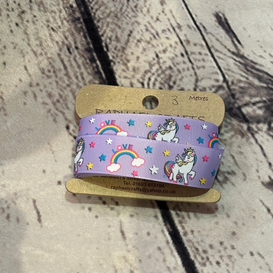 Unicorn Purple Grossgrain Pattern 1 Inch Wide Ribbon 3 Meters