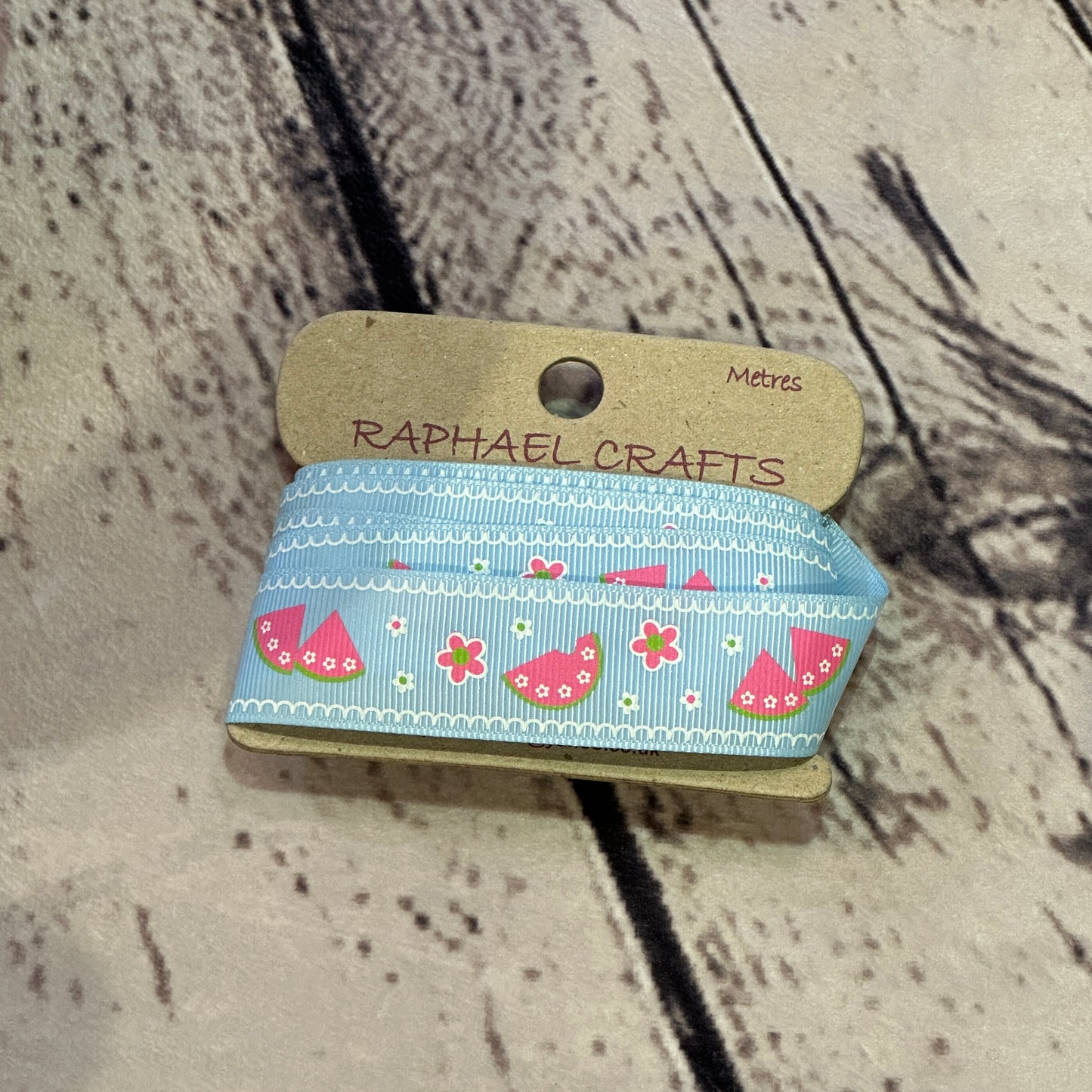 Watermelon Blue Grossgrain Pattern 1 Inch Wide Ribbon 3 Meters