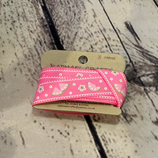 Watermelon Cerise Grossgrain Pattern 1 Inch Wide Ribbon 3 Meters