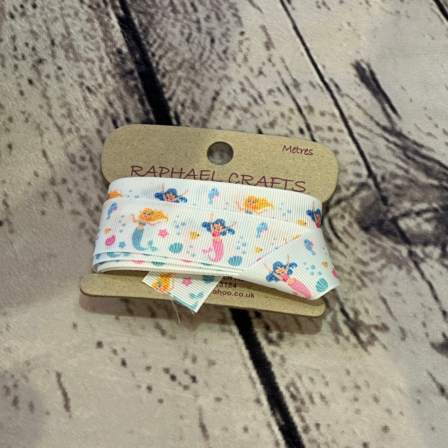 Mermaid White Grossgrain Pattern 1 Inch Wide Ribbon 3 Meters