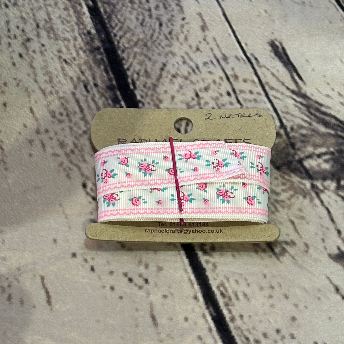Flower Pink & White Grossgrain Pattern 1 Inch Wide Ribbon 2 Meters
