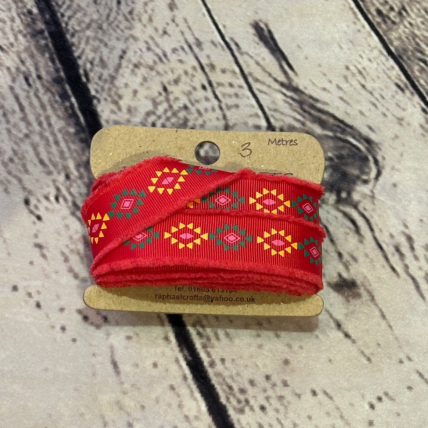 Red Azre With Fringe Pattern 1 Inch Wide Ribbon 3 Meters