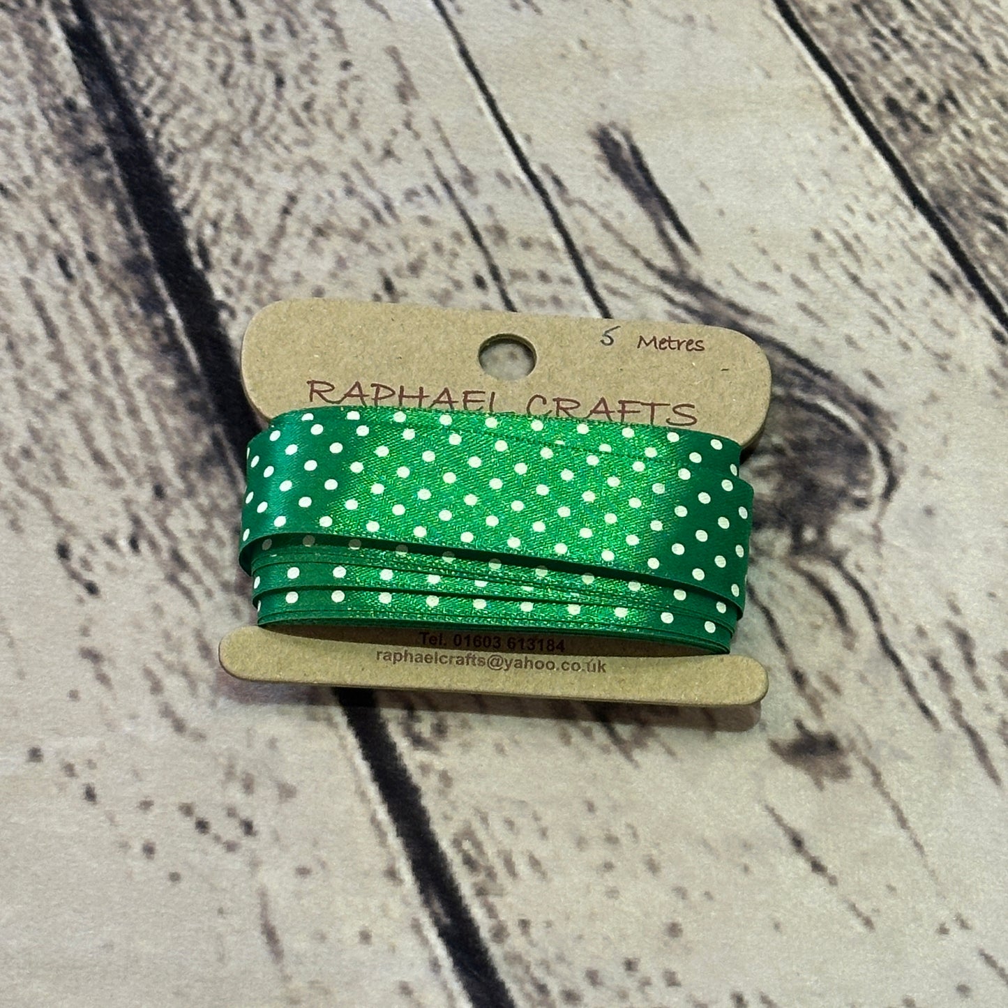 Dotty Green Single Facing Satin Pattern 1 Inch Wide Ribbon 5 Meters
