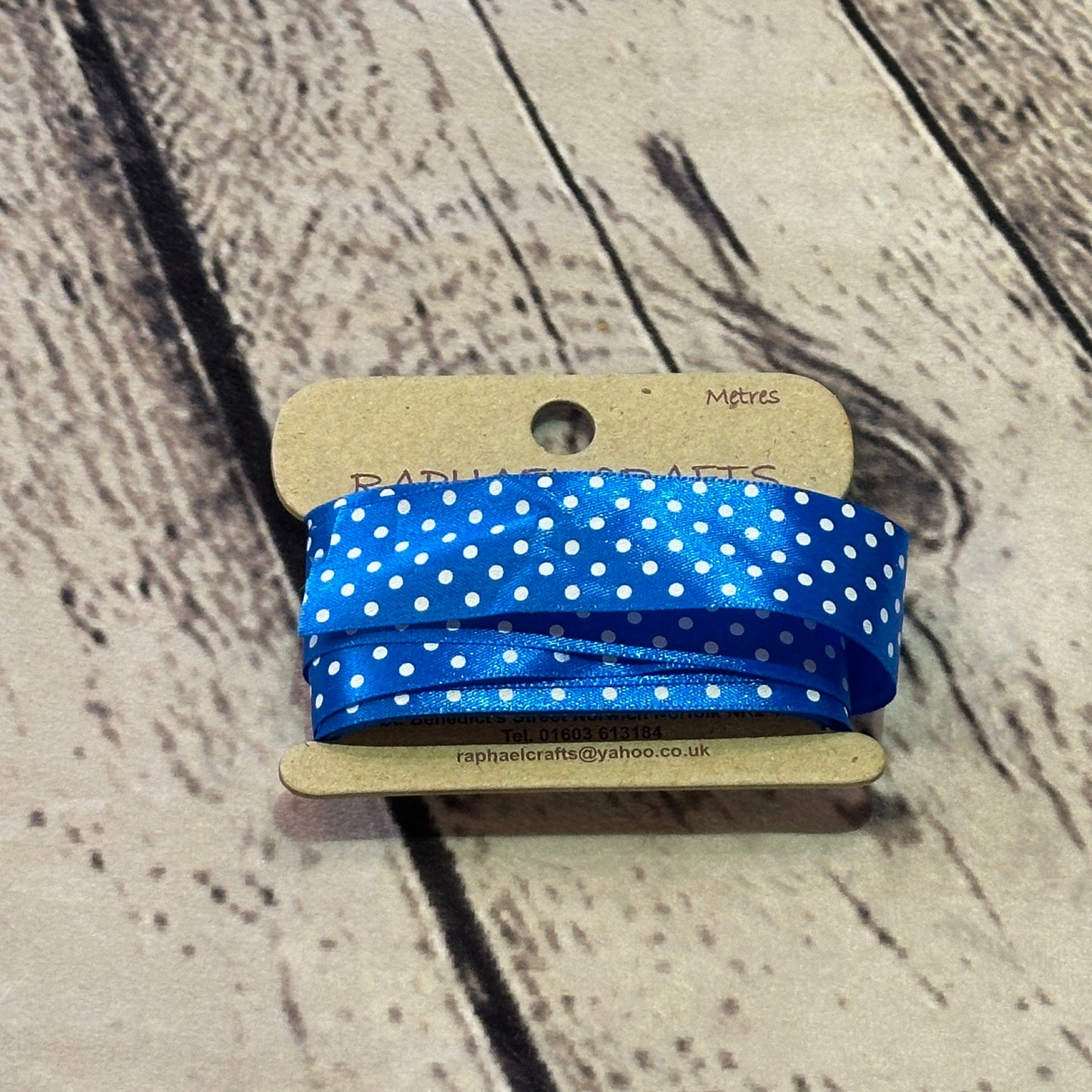 Dotty Blue Single Facing Satin Pattern 1 Inch Wide Ribbon 5 Meters