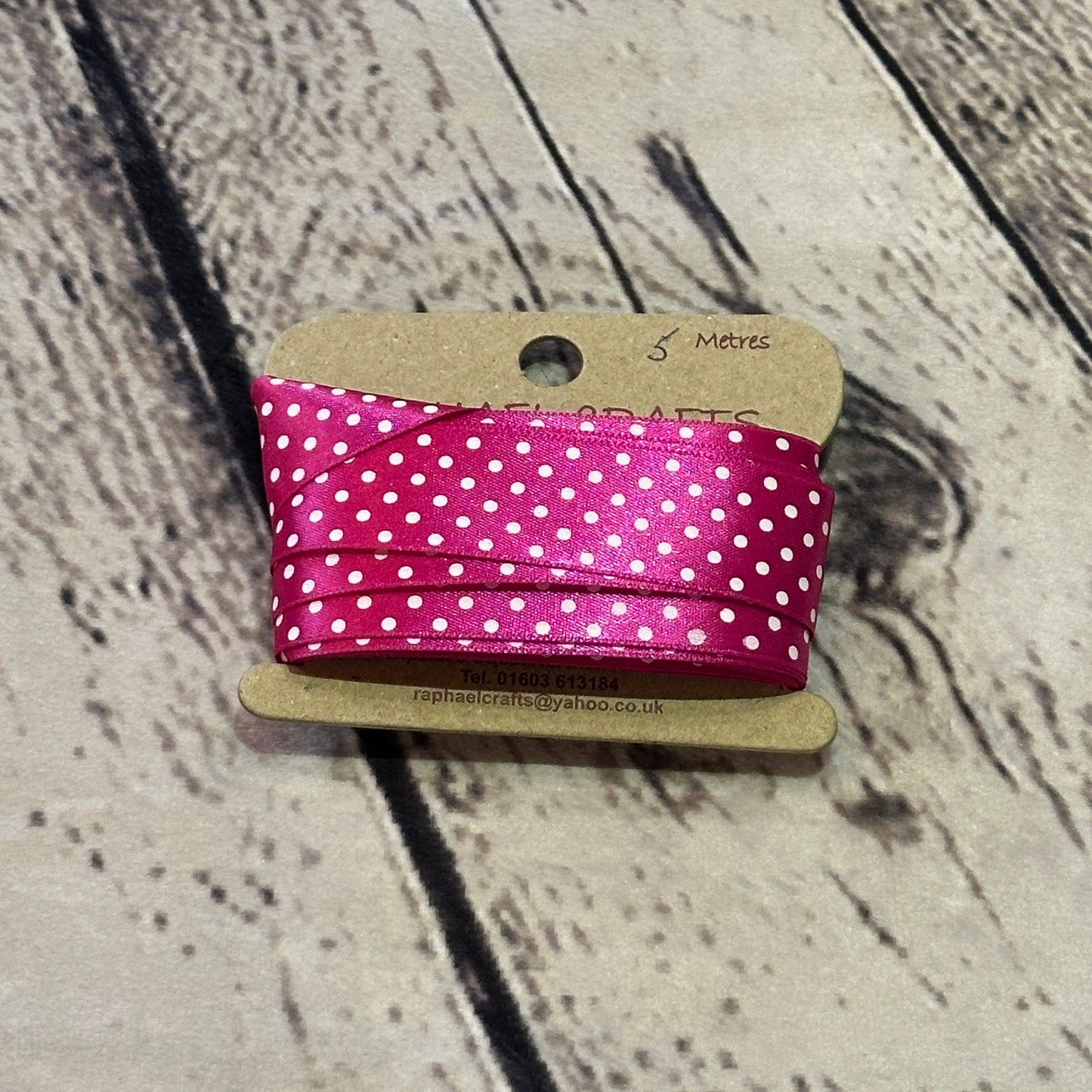 Dotty Magenta Single Facing Satin Pattern 1 Inch Wide Ribbon 5 Meters