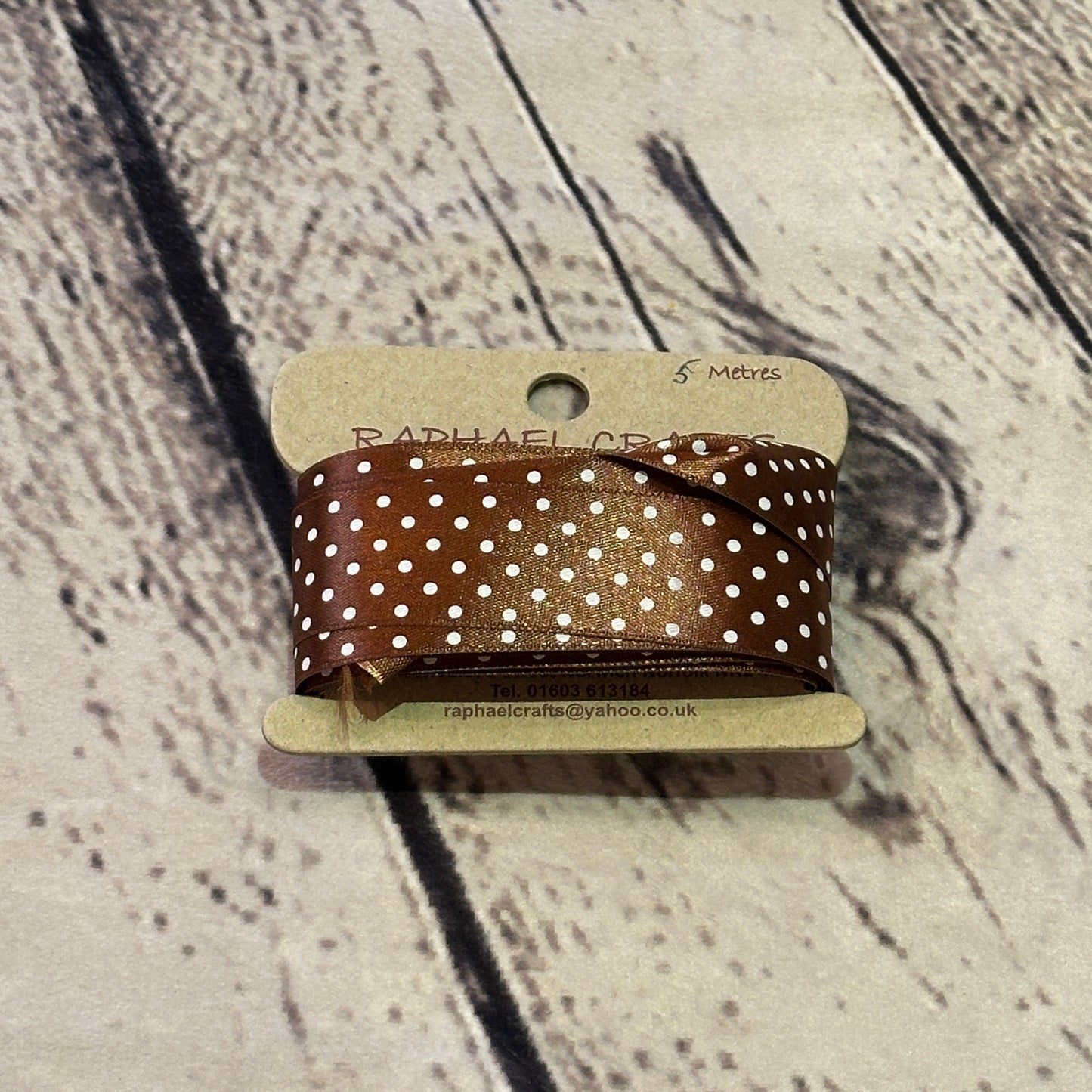 Dotty Brown Single Facing Satin Pattern 1 Inch Wide Ribbon 5 Meters