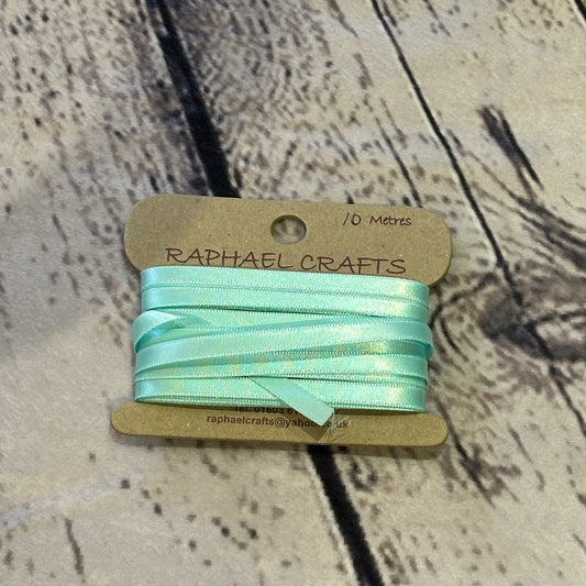 Single Faced Aqua Satin Pattern 1/4 Inch Wide Ribbon 10 Meters