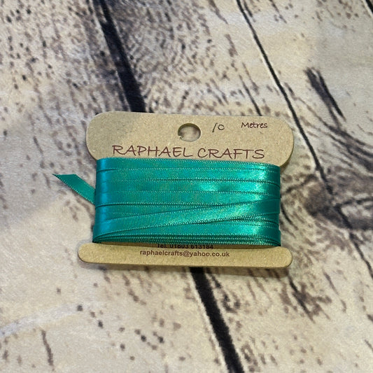 Single Faced Teal Satin Pattern 1/4 Inch Wide Ribbon 10 Meters