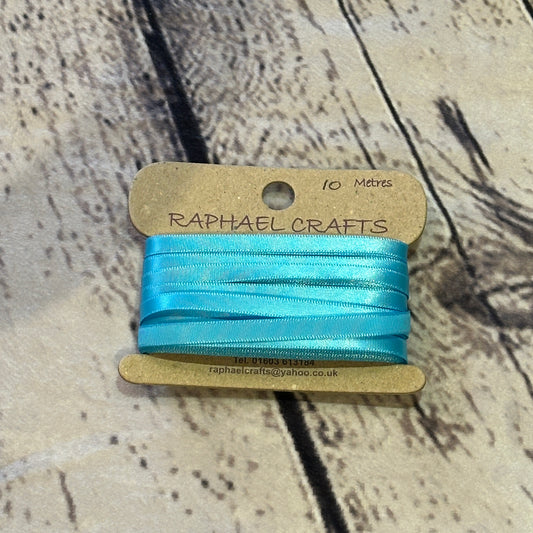 Single Faced Turquoise Satin Pattern 1/4 Inch Wide Ribbon 10 Meters