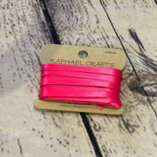 Single Faced Shocking Pink Satin Pattern 1/4 Inch Wide Ribbon 10 Meters