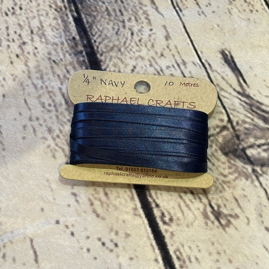 Double Faced Navy Satin Pattern 1/4 Inch Wide Ribbon 10 Meters